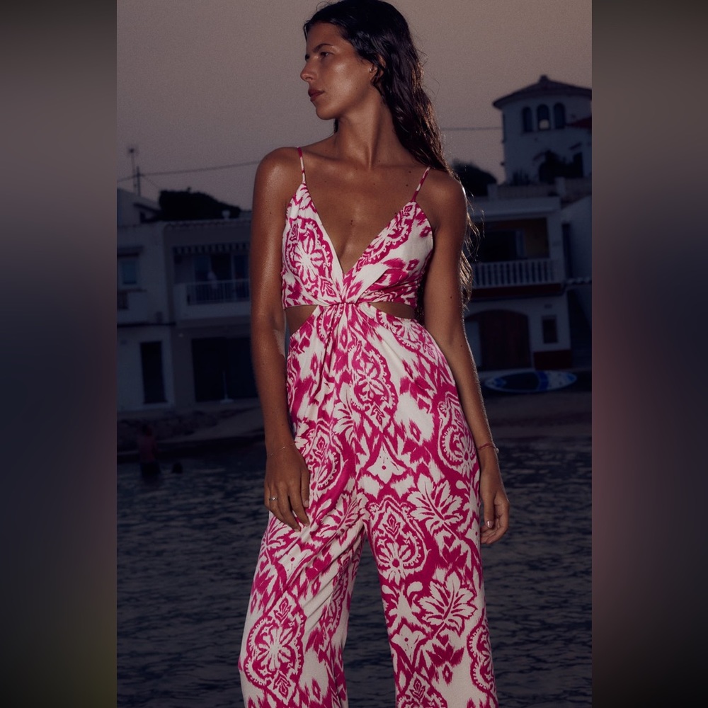 NWT Zara printed pink jumpsuit